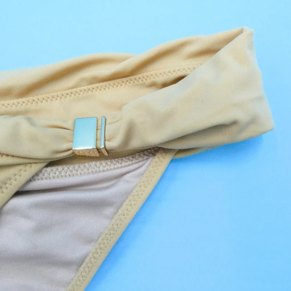 Victorias Secret Medium Beige Ruffle Top Brazilian Bikini Bottom Beach Swimwear‎